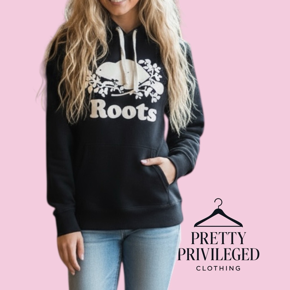 Roots Black and White Logo Hoodie